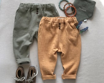 Pantalon de style boho Pantalon pour tout-petits Pantalon de bébé garçon Pantalon de mousseline douce Pantalon de bébé garçon Vêtements en coton biologique