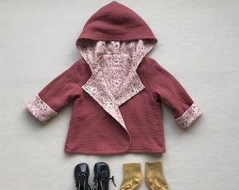 Baby girl coat Hooded muslin cardigan Double creasted jacket for Spring Baby boy blazer 2 tone jacket Muslin coat