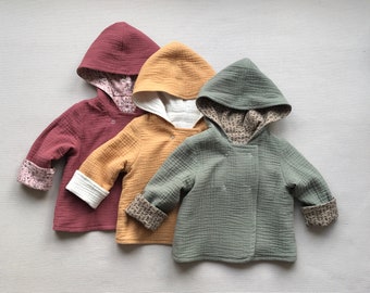 Veste bébé à capuche Manteau mousseline réversible Gilet bébé garçon Veste bébé printemps mousseline à capuche Gilet 2 tons pour l'été