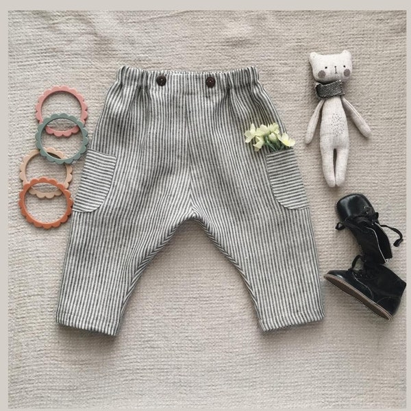 Pantalon en lin pour bébé garçon Sarouel pour garçon Pantalon style Boho avec poches Pantalon en lin pour garçon Pantalon d'été