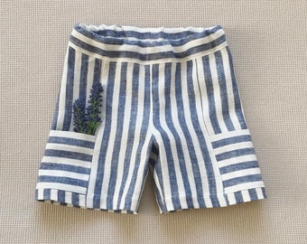 Shorts garçons Shorts en lin pour tout-petits garçons Shorts en lin Manches larges Shorts style Boho Shorts d’été à rayures Garçons Shorts de plage Tenue porte-bague