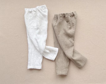 Pantalon en lin pour garçons, pantalon classique bébé garçon, pantalon en lin coupe régulière pour les tout-petits, pantalon en lin blanc pour baptême ou baptême