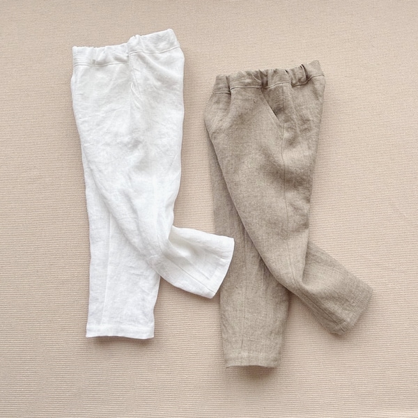 Pantalon en lin pour garçons, pantalon classique bébé garçon, pantalon en lin coupe régulière pour les tout-petits, pantalon en lin blanc pour baptême ou baptême