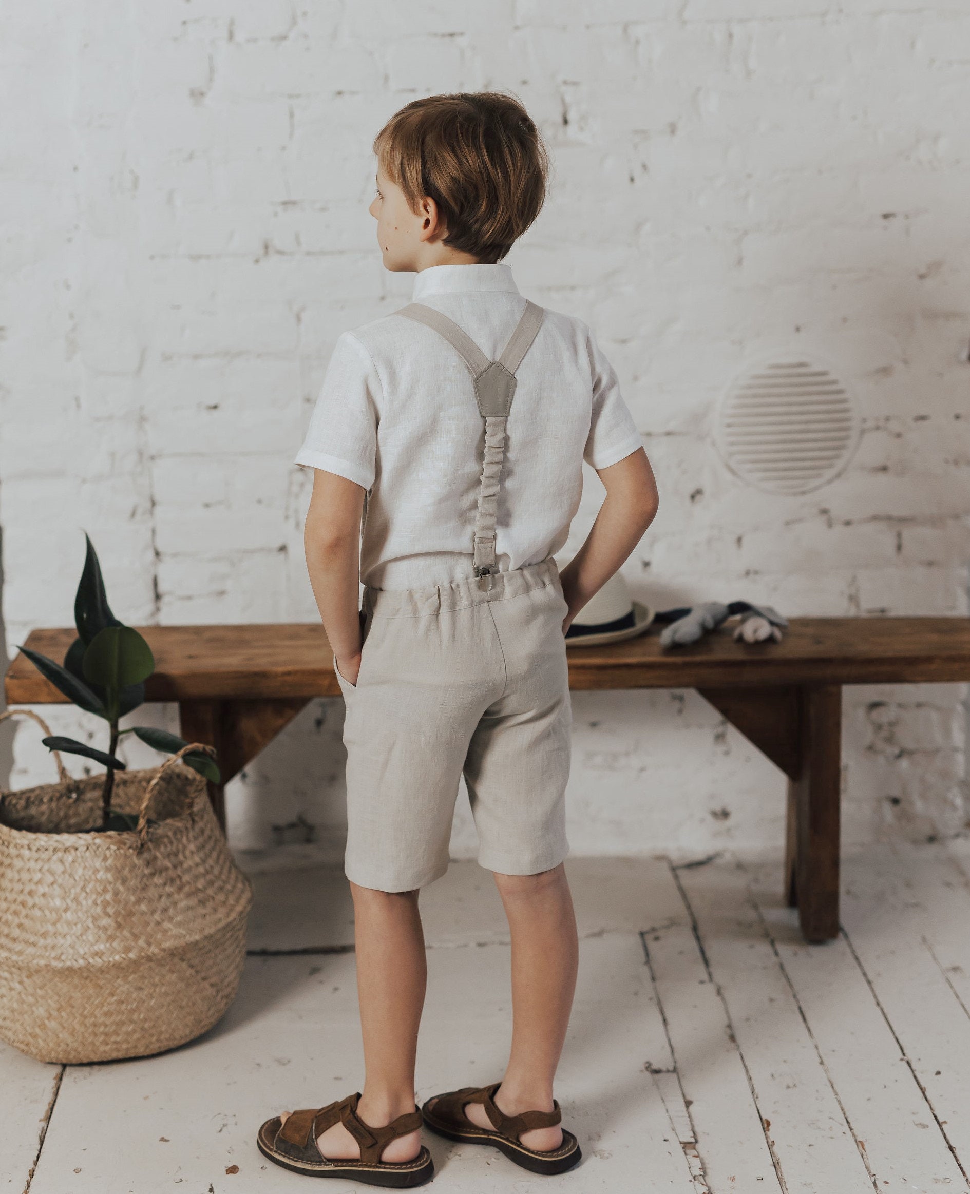 Boys Suspender and Bow Tie Set Boys Linen Suspenders Linen Bow Etsy