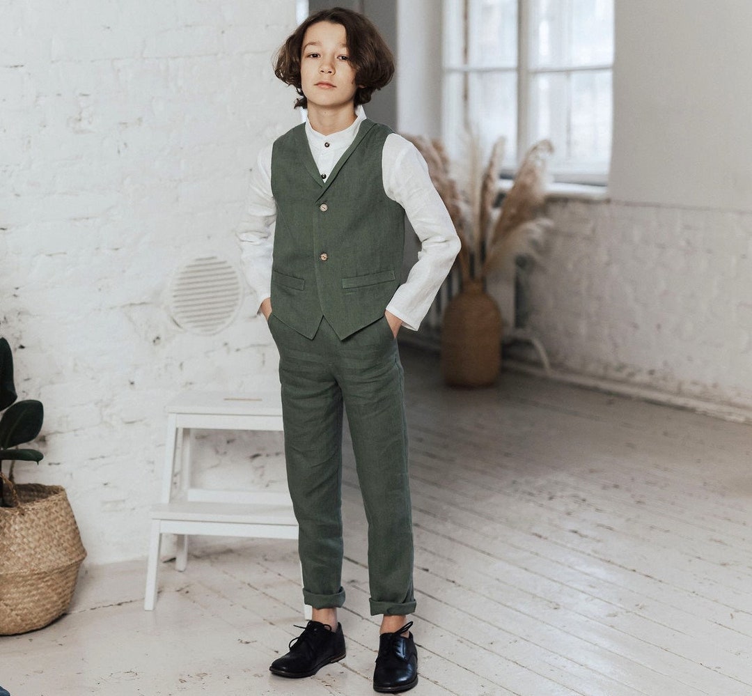 Boys Linen Outfit Ring Bearer Outfit Boys Linen Vest and Pants Etsy