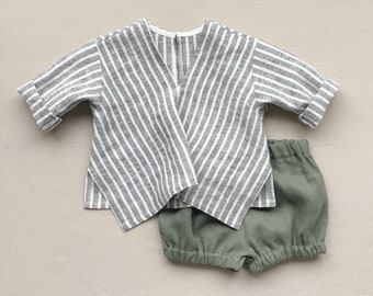 Baby linen outfit Boys linen shirt and bloomers set Toddler boys outfit Boys summer shorts Baby linen diaper cover Boho style kids clothes