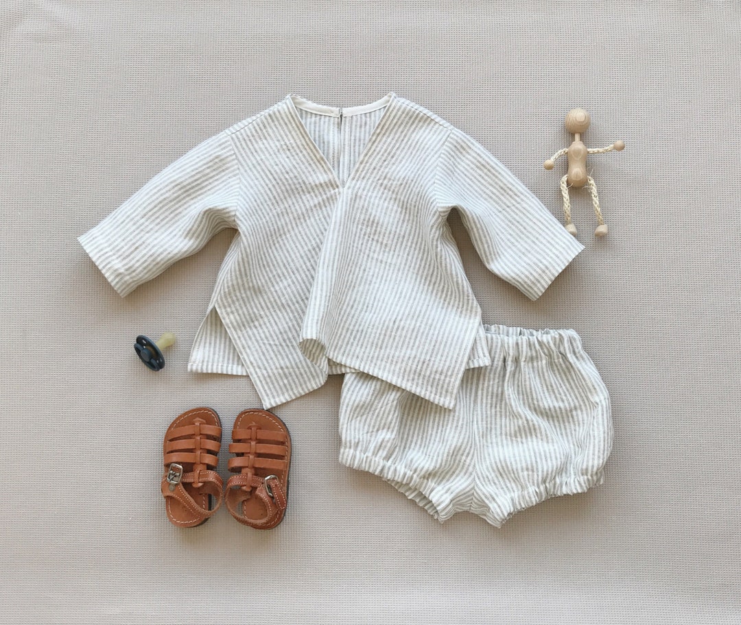 Baby Linen Outfit Baby Boy Shirt and Shorts Set Boys Linen Blooners