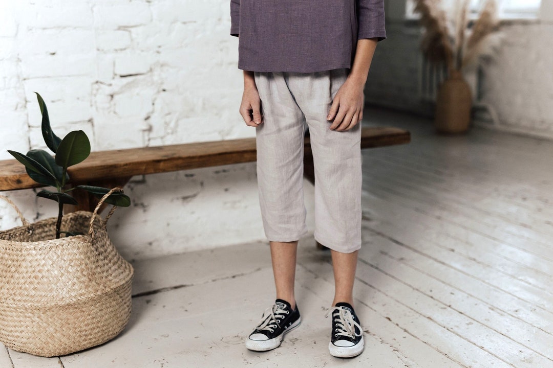 Boys Linen Pants Toddler Boy Pants Three Quarter Shorts Boys Summer