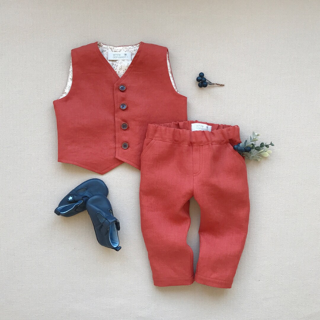 Baby Boy Linen Outfit Boys Linen Vest and Pants Set Toddler Boy Linen