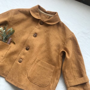 Boys linen jacket Toddler linen coat Linen blazer Coat for spring Summer light jacket Mustard blazer Girls linen coat with collar image 4
