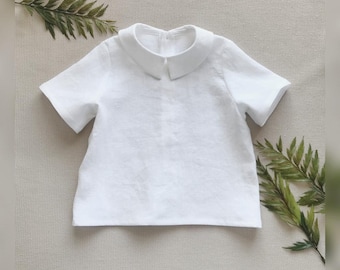 Baby white shirt Toddler boyt linen top Collared shirt Short sleeve linen shirt Boys summer shirt Sustainable clothes Wedding clothes