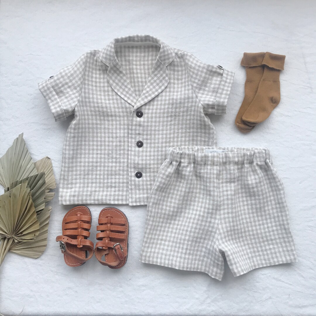 Boys Linen Outfit Linen Shirt and Shorts Set Safari Style Shirt Toddler