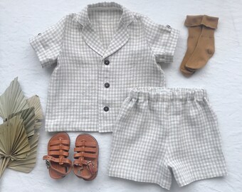 Boys linen outfit Linen shirt and shorts set Safari style shirt Toddler boy linen shirt Beach wedding Linen shorts Summer linen outfit