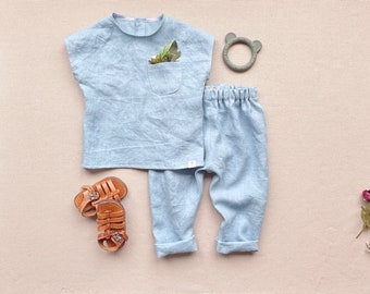 Jungen Leinen Outfit Sommer Natürliche Leinenhose und Leinenhemd, Jungen Sommer Sommer Outfit, Kleinkind Junge Leinen Kleidung, Geschenk für Jungen