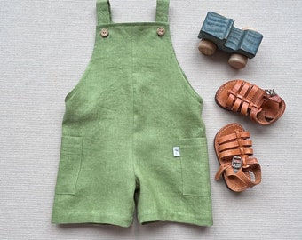 Pagliaccetto di lino per neonato, pagliaccetto di lino estivo, vestito da battesimo per bambino Abito di lino verde, vestito da battesimo per bambino, regalo per ragazzi