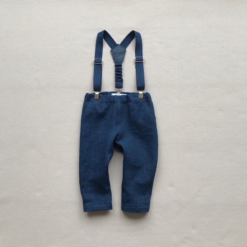 Boys linen outfit Baptism outfit, Natural suspender pants, Boys linen bow tie set, Boys holiday outfit Natural linen trousers Wedding outfit image 3