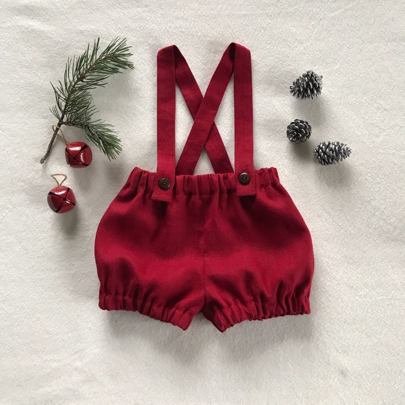1st Christmas outfit Baby boy linen outfit Boys suspender shorts 1st Christmas outfit Baby boy linen outfit Boys suspender shorts
