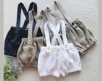 Baby linen shorts set Suspender shorts, Linen suspender bloomers Baby linen summer clothes, Holiday shorts