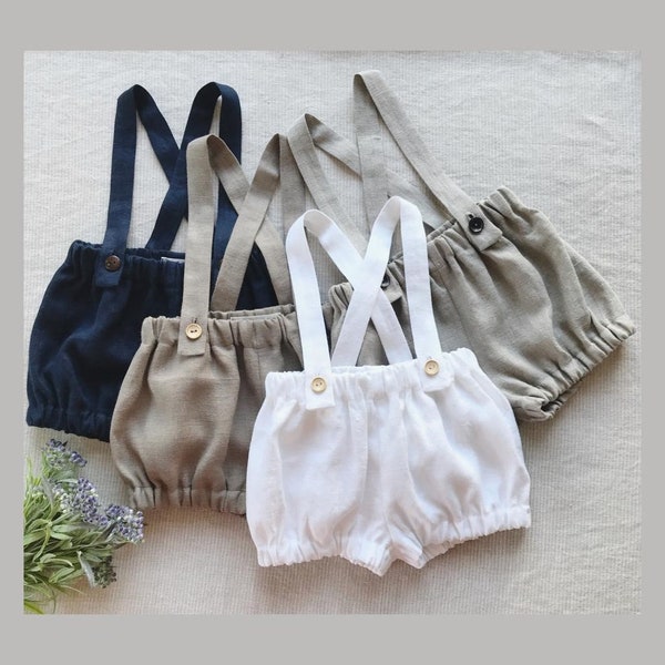 Baby linen shorts set Suspender shorts, Linen suspender bloomers Baby linen summer clothes, Holiday shorts