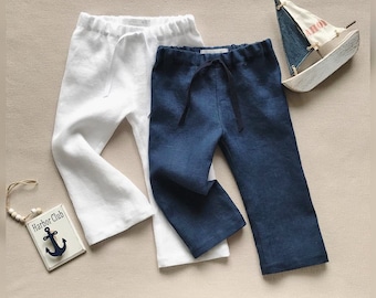 Pantalon en lin pour garçon Pantalon en lin naturel, Pantalon d'été pour bébé garçon Mariage sur la plage Pantalon bleu marine pour garçon Pantalon en lin blanc pour bébé, Cadeau pour garçon