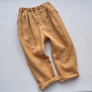 Unisex kids linen pants Baggy linen pants Natural linen trousers with pockets, Boys linen trousers summer pants zdjęcie 8