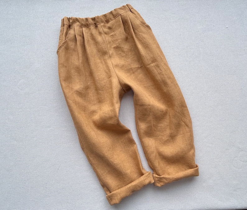 Unisex kids linen pants Baggy linen pants Natural linen trousers with pockets, Boys linen trousers summer pants zdjęcie 8