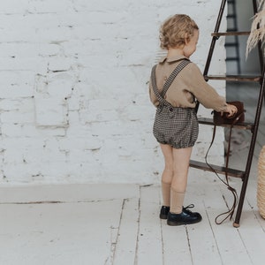 Baby boy outfit Muslin shirt with collar Wool bloomers with straps Toddler clothes Neutral gender shirt Toddler boy outfit Ring bearer set image 4