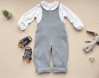 Baby doop outfit, biologische mousseline romper baby wit shirt, mousseline zomeroutfit, natuurlijke babykleding cadeauset, cadeau voor baby