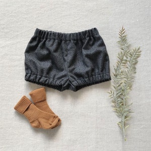 Baby wool bloomers, dark grey tweed shorts, toddler warm shorts