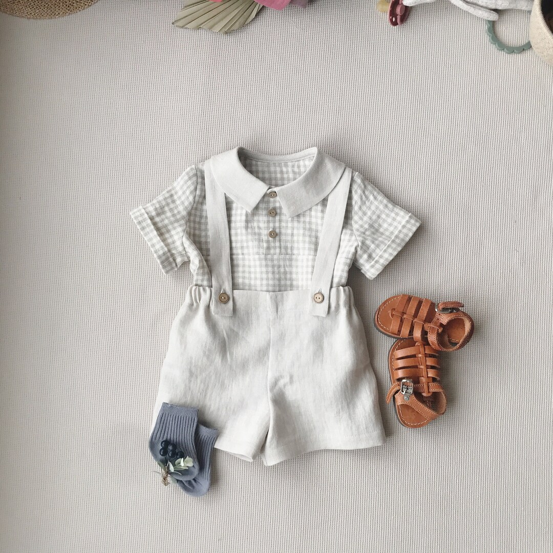 Boys Linen Outfit Baby Boy Linen Shirt and Shorts Set Baby Vintage