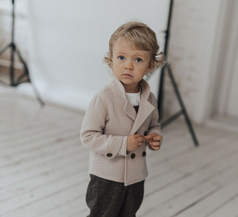 Baby Jungen Cardigan Baby Musselin Jacke Doppelbrust Mantel Kleinkind Junge Blazer Mandarin Kragenjacke Bild 1