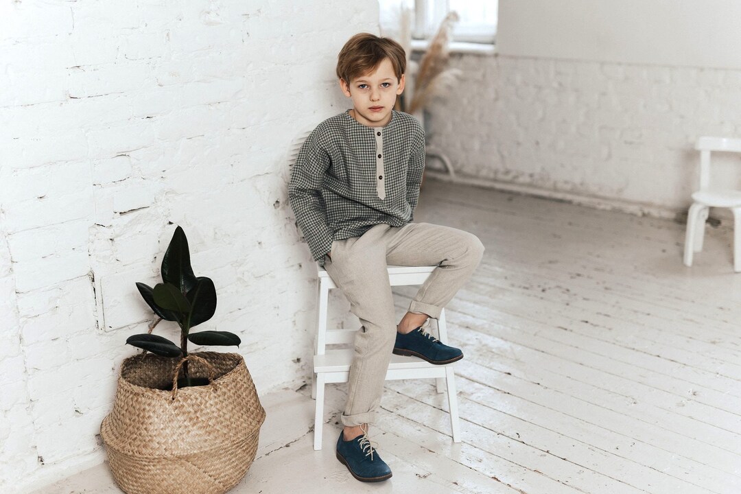 Boys Linen Shirt and Pants Set Long Sleeve Linen Shirt Toddler Etsy