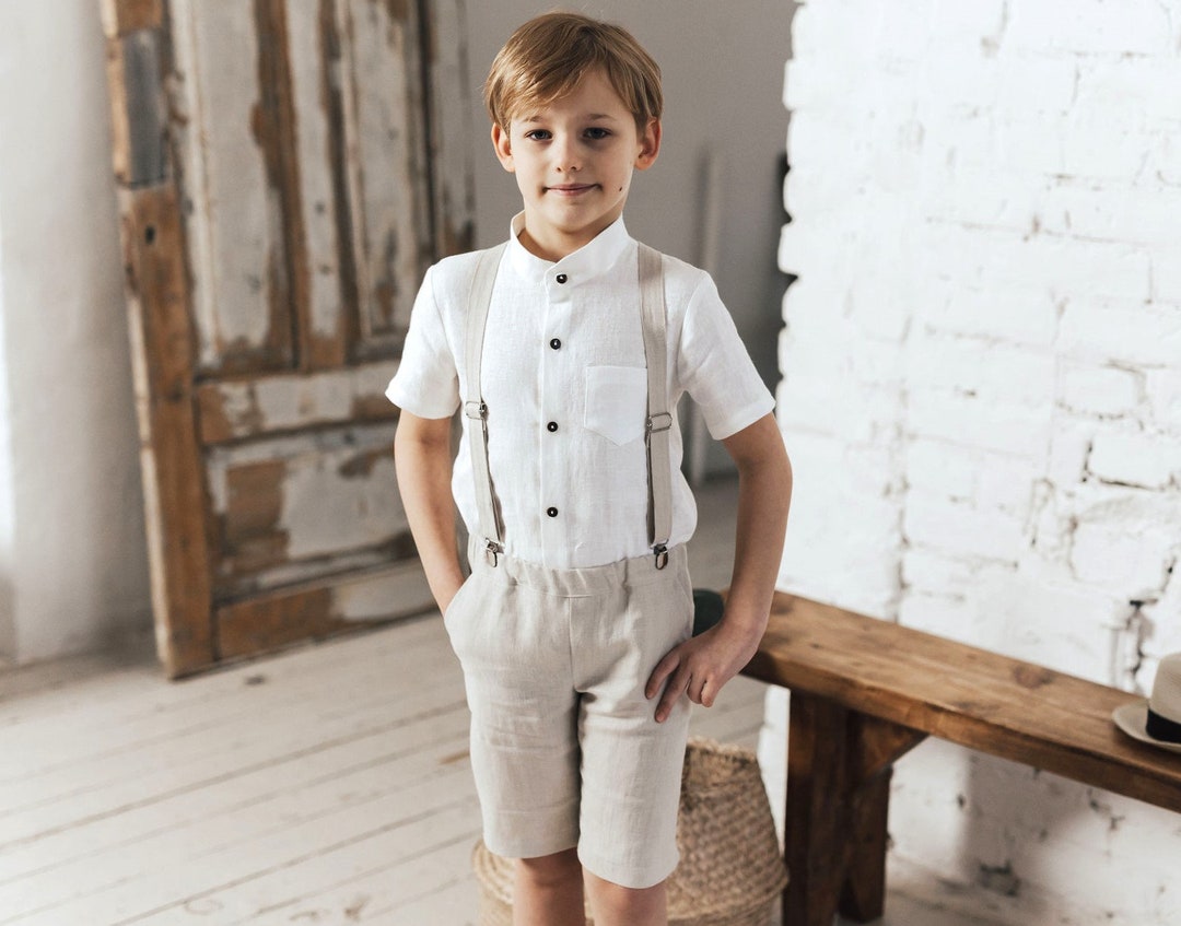 Boys suspender shorts Toddler linen shorts Baby boy shorts with