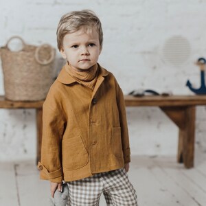 Boys linen jacket Toddler linen coat Linen blazer Coat for spring Summer light jacket Mustard blazer Girls linen coat with collar image 2