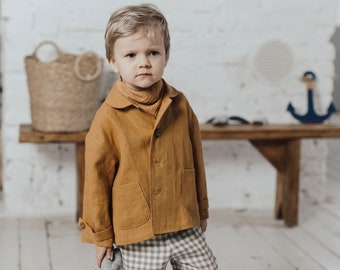 Baby linen jacket Toddler linen coat Light summer coat Baby boy cardigan Toddler girl linen jacket Spring linen coat Peter Pan collar