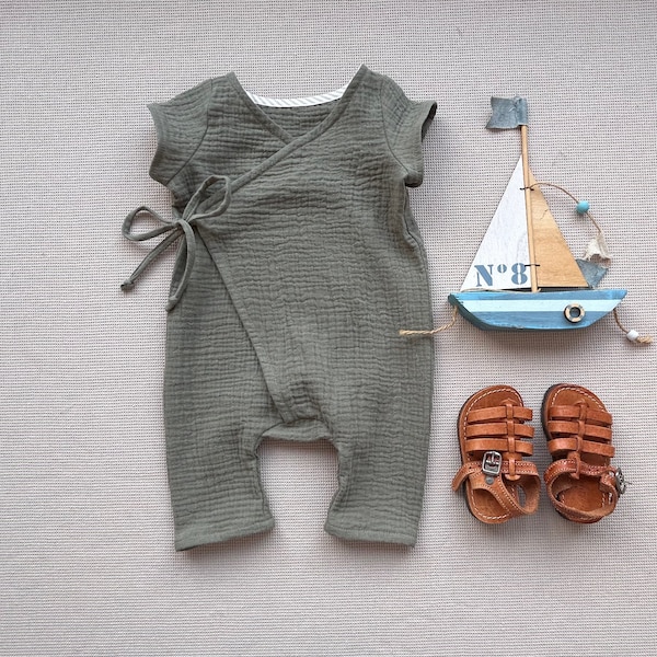 Baby Musselin Romper, Baby Erstling Outfit, Baby Junge Wrap Strampler Bio Baumwolle, Baby Mädchen Overall Kurzarm Overall