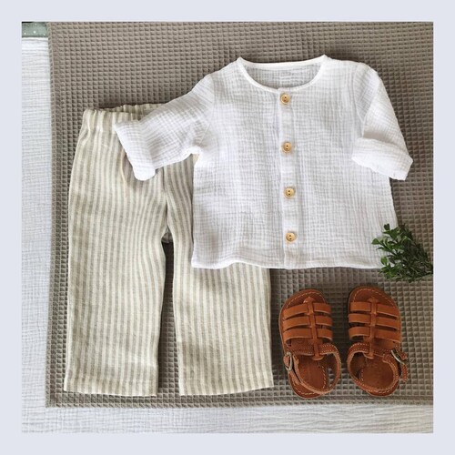 Baby Boy Outfit Boys Linen Pants Double Gauze Muslin Shirt Etsy