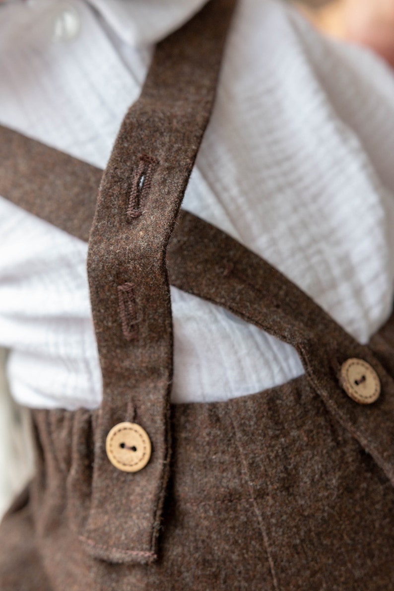 Tenue de bébé garçon Fleurisseuses en laine avec bretelles pour tout-petits garçons Short à bulles Shorts à bulles Short chaud pour bébé Fleurs en tweed image 8