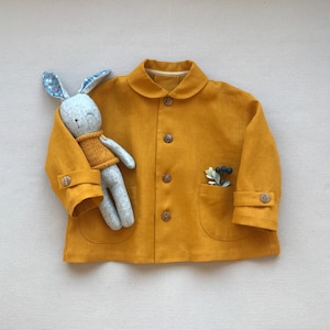 Boys linen jacket Toddler linen coat Linen blazer Coat for spring Summer light jacket Mustard blazer Girls linen coat with collar image 1