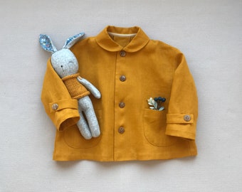 Boys linen jacket Toddler linen coat Linen blazer Coat for spring Summer light jacket Mustard blazer Girls linen coat with collar