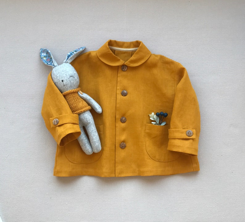 Boys linen jacket Toddler linen coat Linen blazer Coat for spring Summer light jacket Mustard blazer Girls linen coat with collar image 1