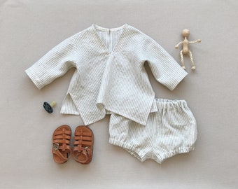 Natural linen baby outfit Linen shirt and shorts set, Gift for boys, gift for girls, Baby summer linen set, Baby baptism outfit