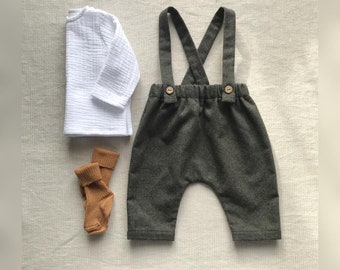 Baby boy outfit Wool tweed pants Baby white muslin top Toddler boy outfit Page boy outfit Boho style wedding Family photo shoot