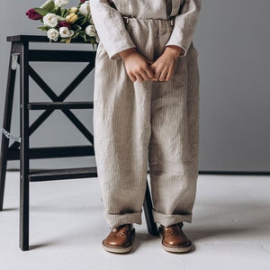 Unisex kids linen pants Baggy linen pants Natural linen trousers with pockets, Boys linen trousers summer pants zdjęcie 5