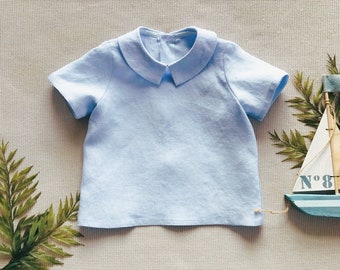 Baby boy linen shirt Boys linen collared top Short sleeve shirt Toddler boy shirt Boys summer shirt Sustainable clothes