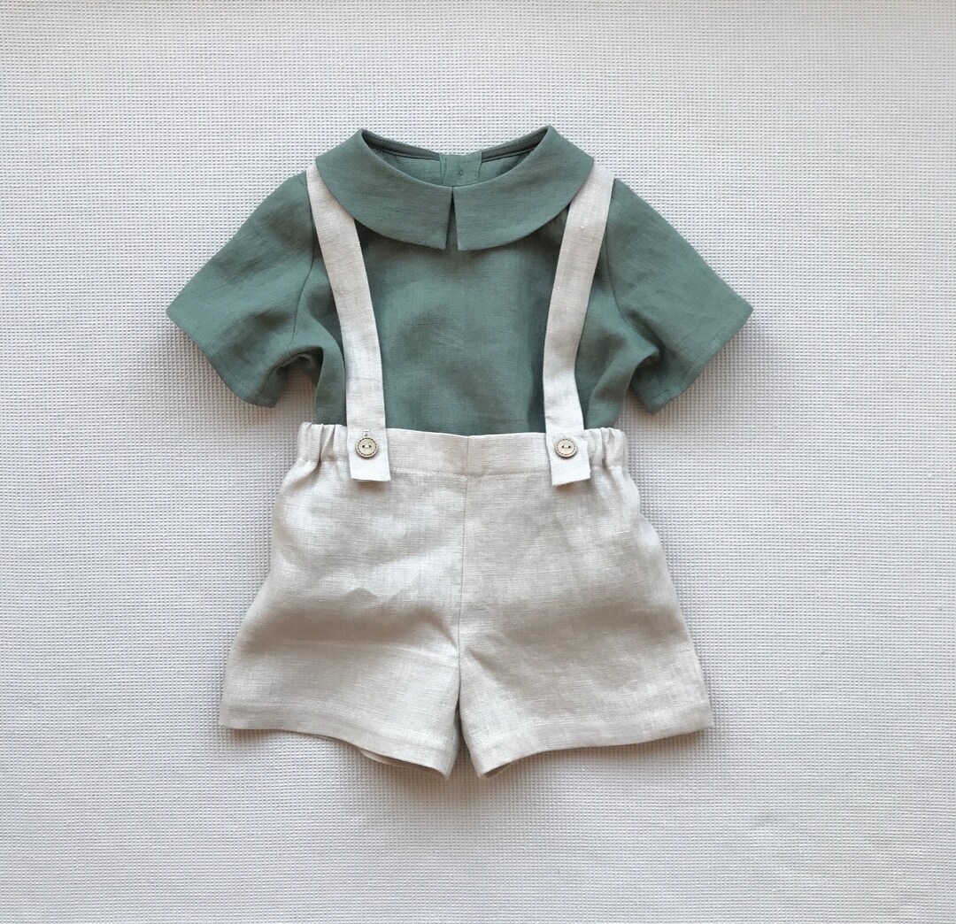 Baby Boy Linen Shorts and Shirt Set, Toddler Boy Linen Outfit Page Boy