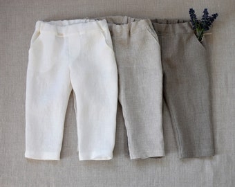 Pantalon en lin pour bébé garçon Pantalon en lin pour garçons Tenue de porteur d’anneau Fête de mariage Tenue de garçon Page Pantalon d’été pour garçons Pantalon en lin blanc