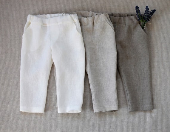 Pure Linen Boys Trousers  White
