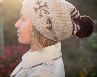 Patrón de tejido en PDF / Gorro Elia: Gorro de copo de nieve para principiantes