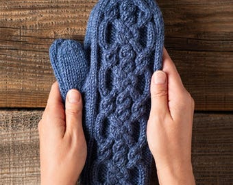 Patrón de tejido en PDF / Manoplas Avery: guantes de punto trenzado, mitones de invierno muy cómodos